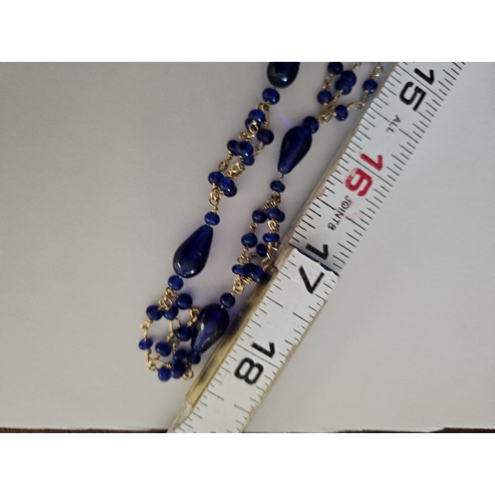 Vintage Necklace Brass blue lapiz Beads Blue - Picture 4 of 4